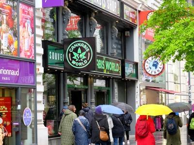 Cannabis shop on Vienna's Kärntner Straße - Austria-stock-photo