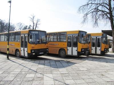 Borsosdvolán buses at the Railway Station of Sárospatak - Hungary-stock-foto