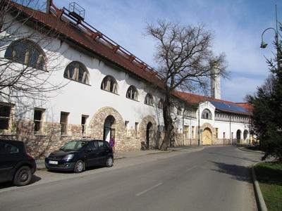 Huszárvár street with the Kulcsár Anita sports hall building - Szerencs - Hungary-stock-photo