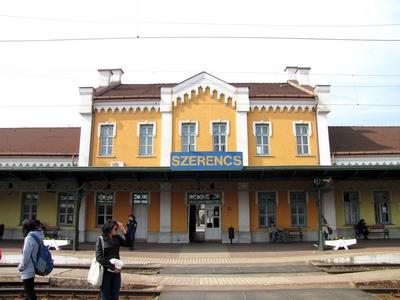 Szerencs railway station - People waiting for a train.- Hungary-stock-photo