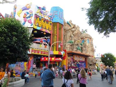 Fun pavilions in the Prater amusement park in Vienna-stock-photo