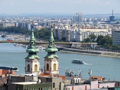 View of the Danube and Pest from the Fisherman's Bastion - Budapest-stock-photo