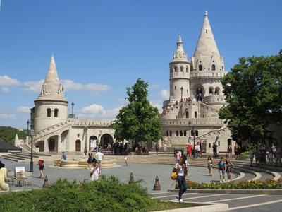 Tourists on the Fisherman's Bastion - Budapest - Hungary-stock-photo