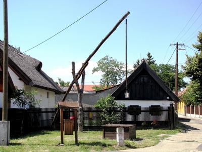 Gémes well between the Hadasi houses - Mzőkövesd - Hungary-stock-photo