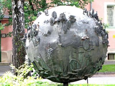 Globe statue - Nagykanizsa - Hungary-stock-photo
