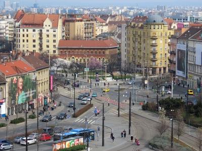The skyline of Széna Square - Budapest-stock-foto