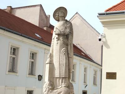 Statue of Humanist Kálmáncsai Domonkos - Székesfehérvár - Hungary-stock-foto