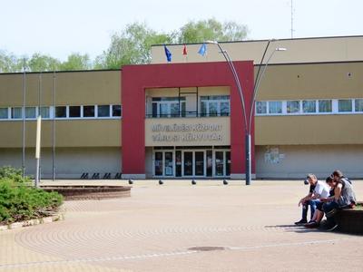 Oroszlány - The cultural center and library - Hungary-stock-photo