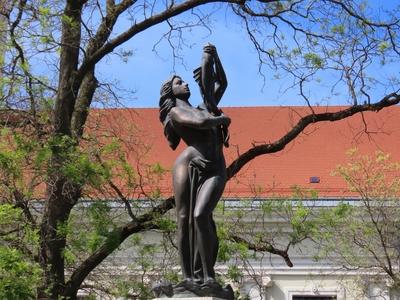 The statue of the Little Mermaid well - Békéscsaba - Hungary-stock-photo