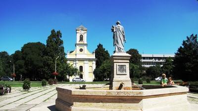 Szarvas - Hungary - Main square - Goddess - Church-stock-photo