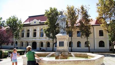 Szarvas -Hungary - Main square - Goddess Ceres - Orphanage-stock-photo