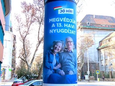 We will protect the 13th month pension.- Govrnment propaganda poster - Budapest-stock-photo