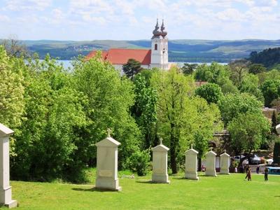The Tihany Calvary Hill and the Tihany Abbey at Easter - Hungary-stock-photo