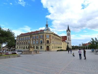 Keszthely - Hungary - Gigh School and Church - Main Square-stock-foto
