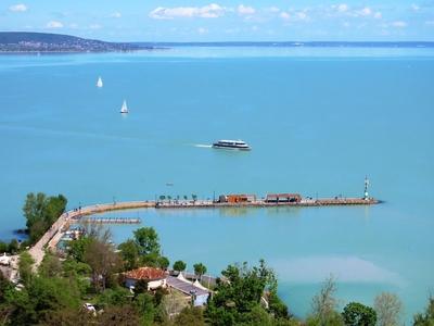 Hungary - Lake Balaton from the lookout point next to the Abbey on the Tihany Peninsula-stock-photo
