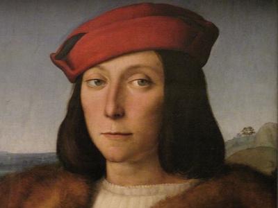 Young Man with an Apple - Raffaello - Florence - Uffizi Gallery-stock-foto