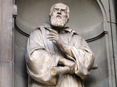 Statue of Galileo Galilei - Florence - Girenze - Uffizi Gallery-stock-foto