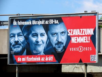 Hungarian government political poster against the accession of Ukraine to European Union - Budapest-stock-photo