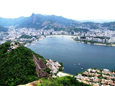 Rio dde Janeiro, 25 January 2018The Botafogo Bay and the Botafogo neighborhoods, to the right the Flamengo, to the left Corcovado Hill, below Urca.A Botafogo ?b?l balra a Botafogo v?rosr?szzel, jobbra a Flamengo v?rosr?sszel, balra fent  a Corcovado hegy, alul az Urca v?rosr?sz.-stock-foto