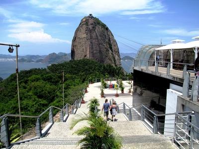 Rio de Janeiro, 25 January 2018The Sugar Glass Hill (Pao de Acucar) from the Urca Mountain. To the right is the wire ropeway station.A Cukors?veg (Pao de Acucar) hegy az Urca hegyr?l. Jobbra a dr?tk?t?lp?lya ?llom?sa.-stock-photo