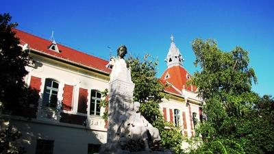 Nagykőrös - HUngary - Arany János School - Statue-stock-foto