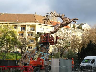 Sculpture installation in Budapest - Golden Deer Statue-stock-photo