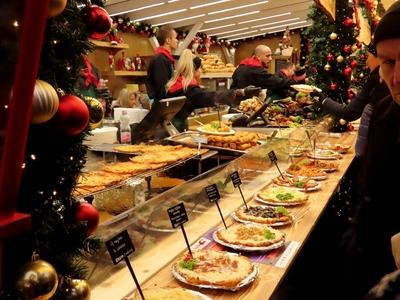 Food stand at  the traditional Christmas market in Budapest-stock-foto