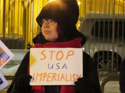 Solidarity demoinstration with Venezuela - Budapest - US agression-stock-foto