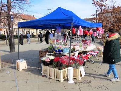 Valentine's Day flower and gift stand on Széll Kálmán tér - Budapest-stock-foto
