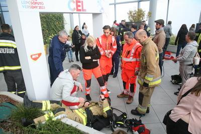 Országos Tűzoltó Lépcsőfutó Bajnokság Budapesten-stock-foto