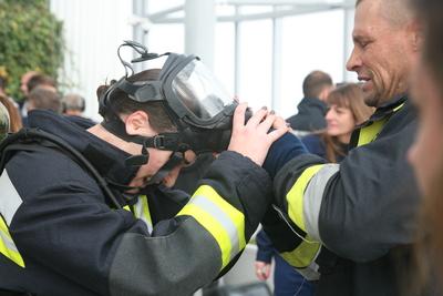 Országos Tűzoltó Lépcsőfutó Bajnokság Budapesten-stock-foto