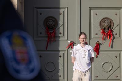 Hungarian mothers protest in Budapest-stock-foto