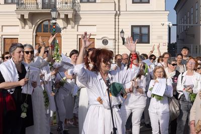 Hungarian mothers protest in Budapest-stock-foto