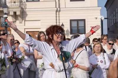 Hungarian mothers protest in Budapest-stock-foto