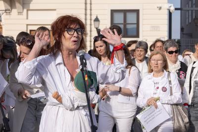 Hungarian mothers protest in Budapest-stock-foto