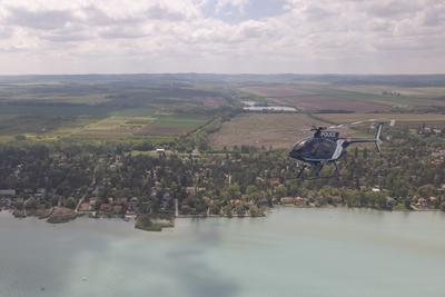 Police helicopter flight near lake Balaton-stock-foto