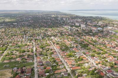 Police helicopter flight near lake Balaton-stock-foto