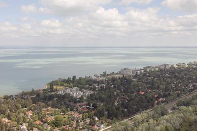 Police helicopter flight near lake Balaton-stock-foto