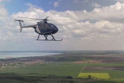 Police helicopter flight near lake Balaton-stock-foto
