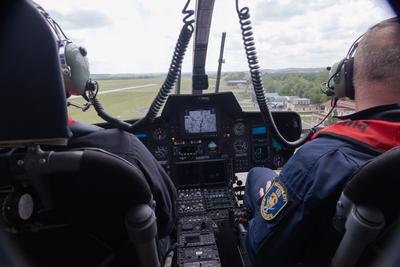 Police helicopter flight near lake Balaton-stock-foto