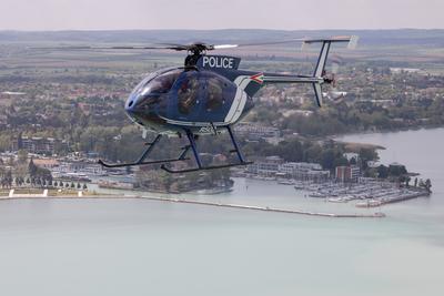 Police helicopter flight near lake Balaton-stock-foto
