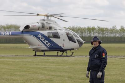 Police helicopter flight near lake Balaton-stock-foto