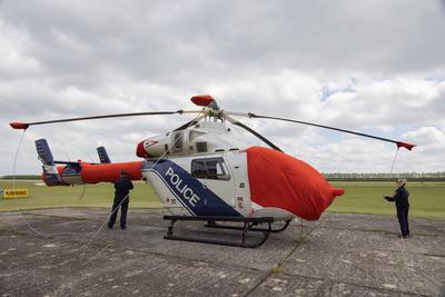 Police helicopter flight near lake Balaton-stock-foto