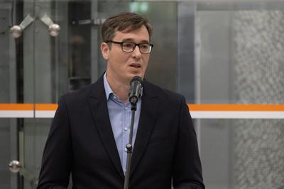 M3 underground line partial restart press conference in Budapest-stock-foto