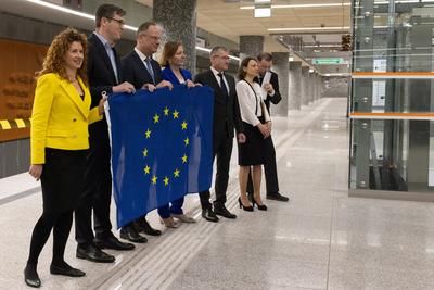 M3 underground line partial restart press conference in Budapest-stock-foto