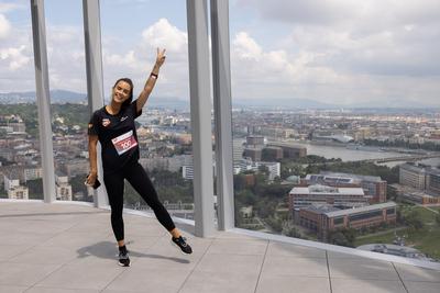 Stair running competition in MOL Campus tower in Budapest-stock-photo