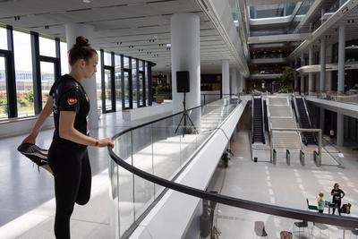 Stair running competition in MOL Campus tower in Budapest-stock-photo