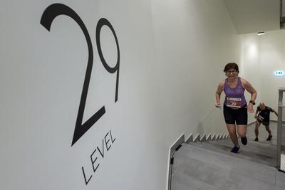 Stair running competition in MOL Campus tower in Budapest-stock-photo