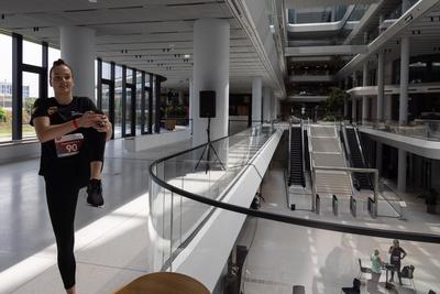 Stair running competition in MOL Campus tower in Budapest-stock-photo