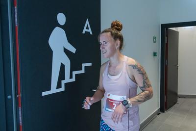 Stair running competition in MOL Campus tower in Budapest-stock-photo